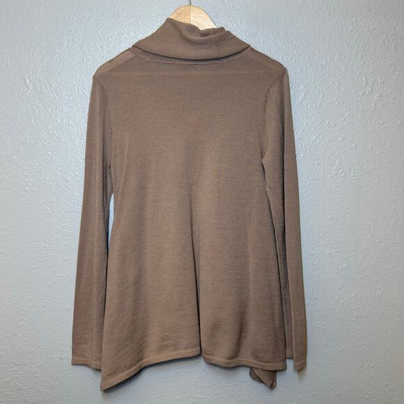 Donna Karan New York Asymmetric Mock Neck Wool Sweater Quiet Luxury Tan Medium - Picture 3 of 8